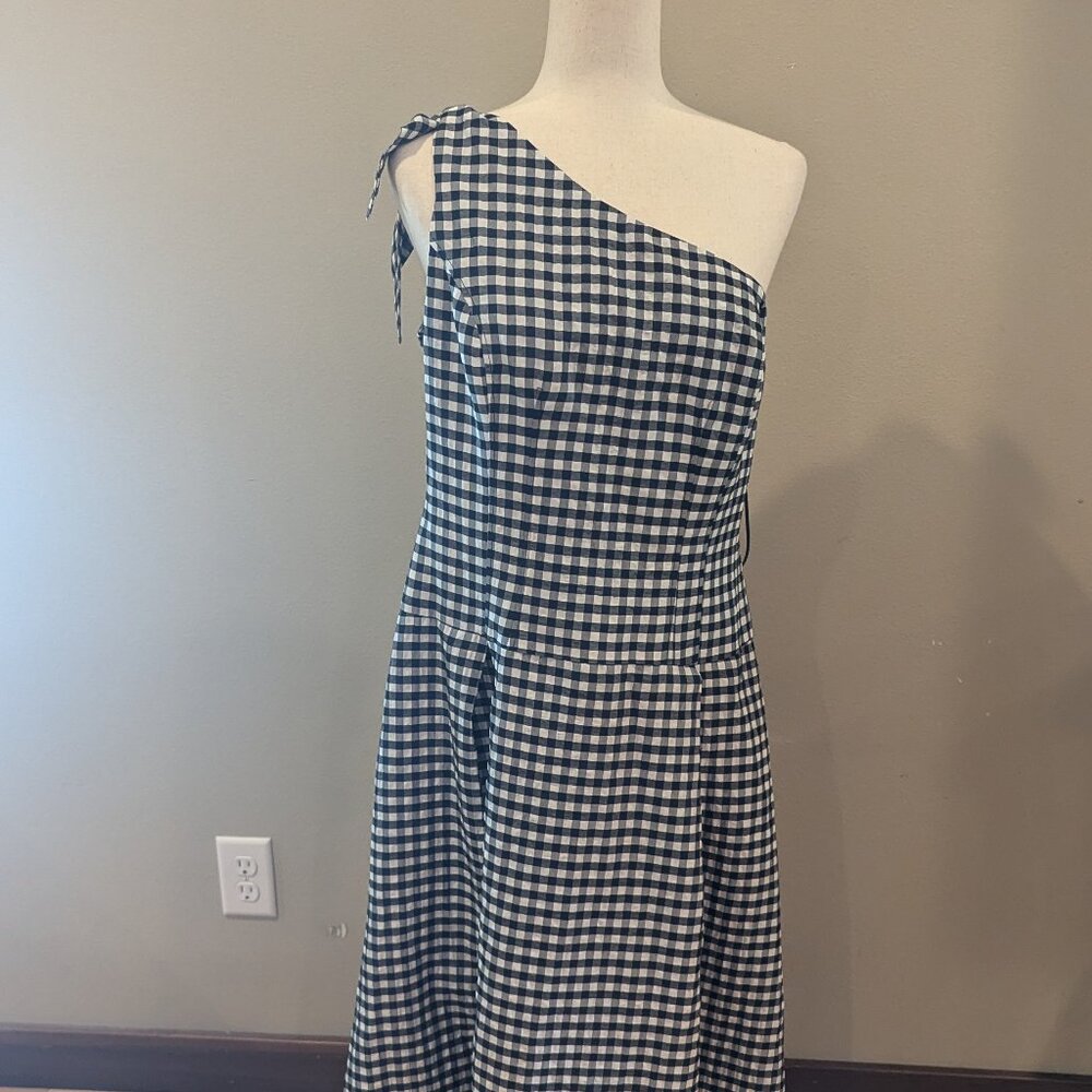 Anthropologie One-Shoulder Gingham Midi Dress - Picture 2 of 13
